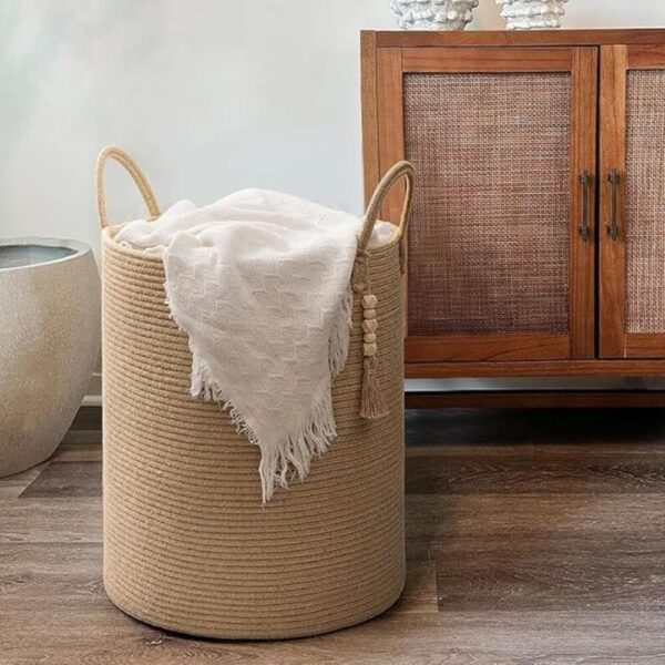 Storage Basket with Tassels – Large Woven Basket for Home Organization, Laundry, Blankets, Toys & Pillows - Image 2