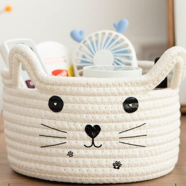 Cute Cat Design Cotton Rope Kids Storage Basket – Ideal for Toy Storage, Nursery Organization, and Decorative Use - Image 5