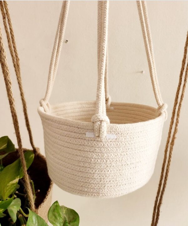 Set of 2  Cotton Rope Hanging Planter Basket - Image 3