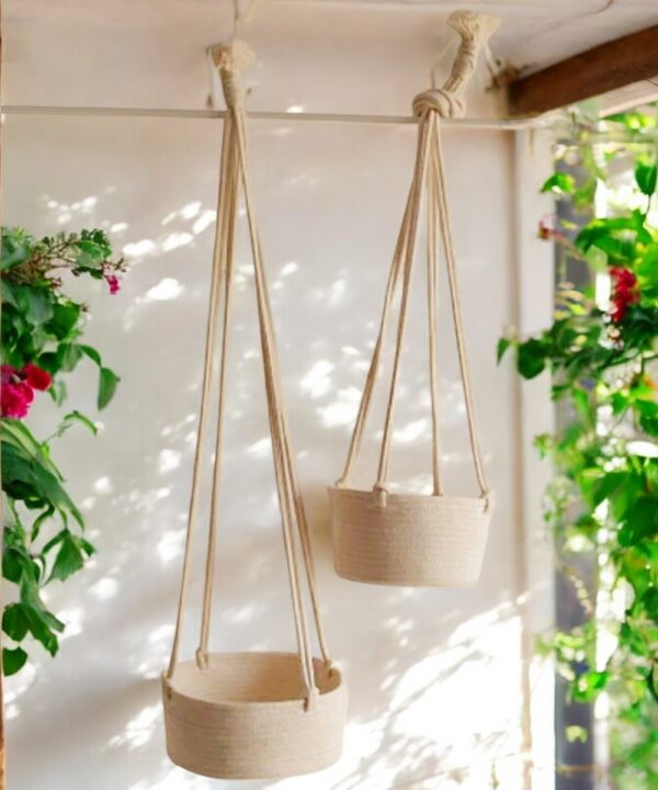 Set of 2  Cotton Rope Hanging Planter Basket