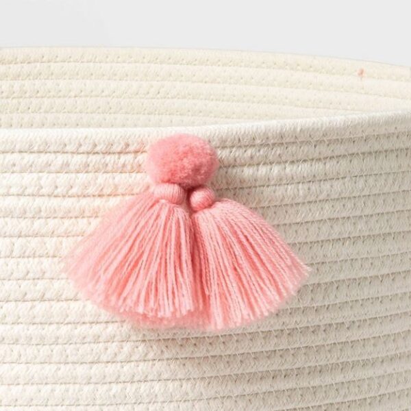 Round Cotton Rope Basket with Pink Tassels – Decorative Storage for Kids’ Rooms, Nurseries, & Gift basket - Image 3