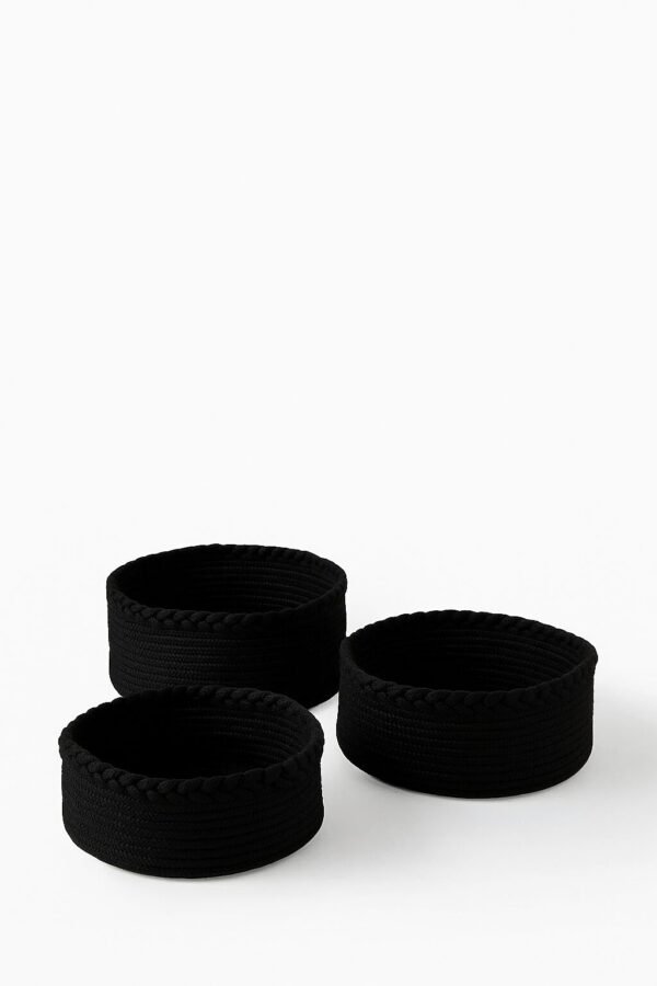 small rope basket set Pakistan black cotton rope gift basket mini round storage bin Decor-friendly small organizer counter top basket in Pakistan