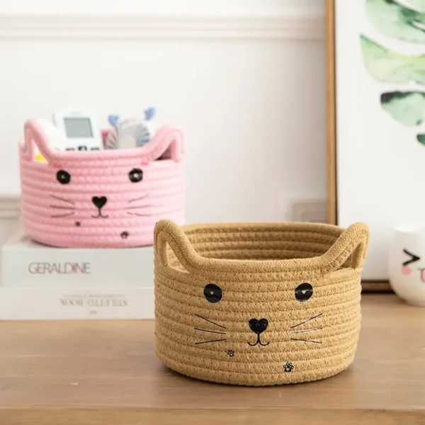 Cute Cat Design Cotton Rope Kids Storage Basket – Ideal for Toy Storage, Nursery Organization, and Decorative Use - Image 8