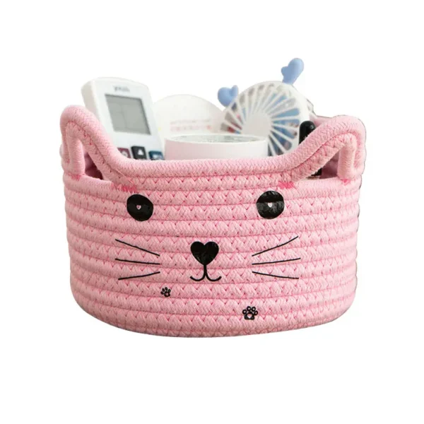 Cute Cat Design Cotton Rope Kids Storage Basket – Ideal for Toy Storage, Nursery Organization, and Decorative Use - Image 9
