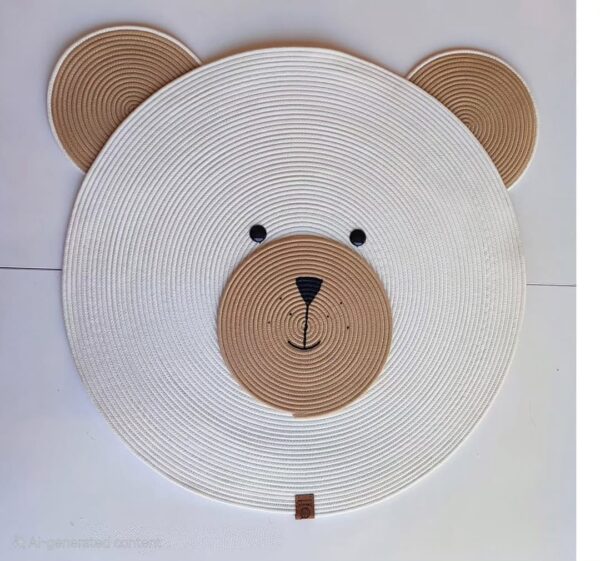 Cotton rope bear rug in a nursery with plants and modern decor.