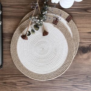 Brown Cotton Rope Placemats, 14-inch round design, perfect for dining and table decor.