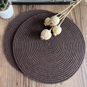 Brown Cotton Rope Placemats, 14-inch round design, perfect for dining and table decor.