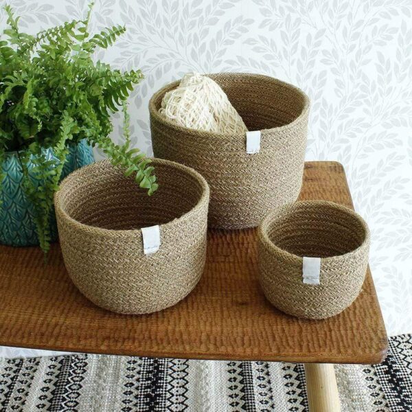 jute planter basket set, natural jute basket for plants, eco-friendly storage baskets, decorative jute planters, rustic storage baskets, jute basket set for home decor, multipurpose jute planters, indoor plant baskets, handcrafted jute baskets, small decorative storage baskets