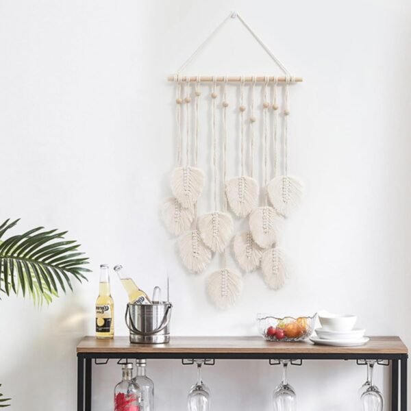 macramé wall hanging, macramé leaf wall decor, boho wall hanging, macramé home decor, handmade macramé, cotton rope wall art, boho wall tapestry, macramé leaf hanging, bohemian wall decor, eco-friendly wall decor, minimalist home accents.