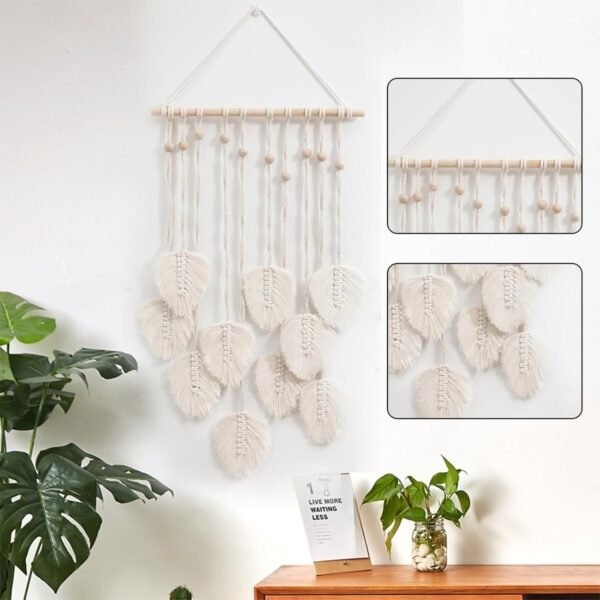 macramé wall hanging, macramé leaf wall decor, boho wall hanging, macramé home decor, handmade macramé, cotton rope wall art, boho wall tapestry, macramé leaf hanging, bohemian wall decor, eco-friendly wall decor, minimalist home accents.