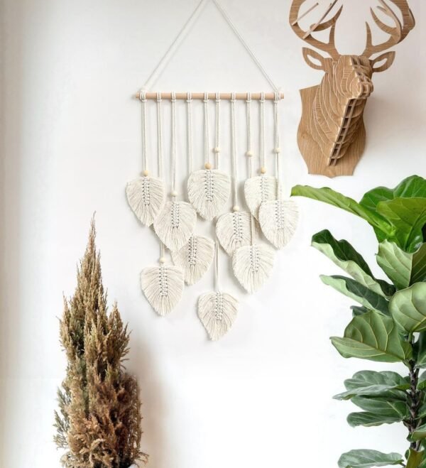 macramé wall hanging, macramé leaf wall decor, boho wall hanging, macramé home decor, handmade macramé, cotton rope wall art, boho wall tapestry, macramé leaf hanging, bohemian wall decor, eco-friendly wall decor, minimalist home accents.