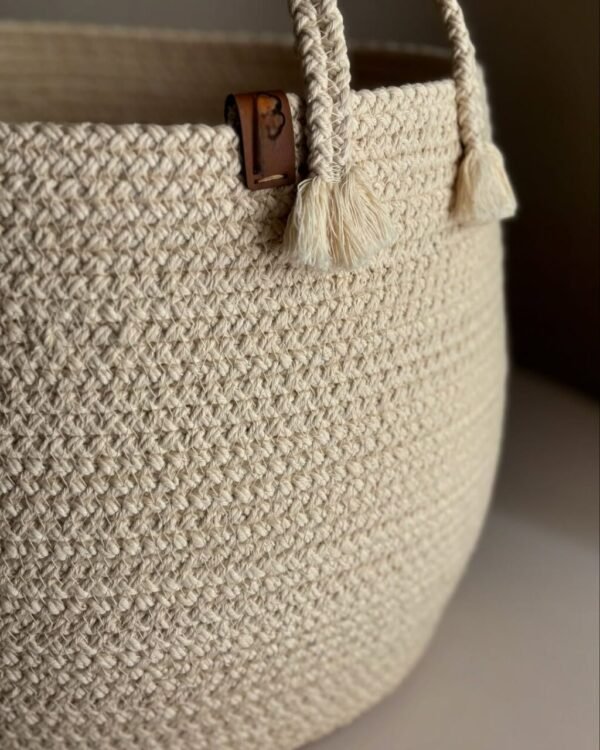 cotton rope laundry basket, large storage basket, eco-friendly laundry basket, neutral decor storage bin, multi-purpose cotton rope basket, braided handle laundry basket, stylish toy organizer, natural cotton basket with tassels, large laundry and storage basket, decorative rope basket