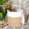 cotton rope and jute planter basket, two-tone storage basket, indoor plant holder, eco-friendly storage solution, jute and cotton rope organizer, decorative planter basket, stylish home storage bin, modern storage basket for toys, large storage basket for plants, rustic decor basket