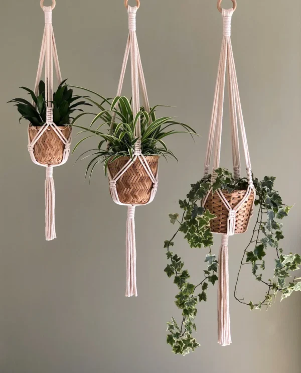 macramé planter hanger, boho plant holder, hanging plant hanger, handmade macramé plant hanger, indoor plant decor, boho home accessories, cotton macramé plant hanger, macramé hanging planter, eco-friendly plant hanger, boho hanging decor