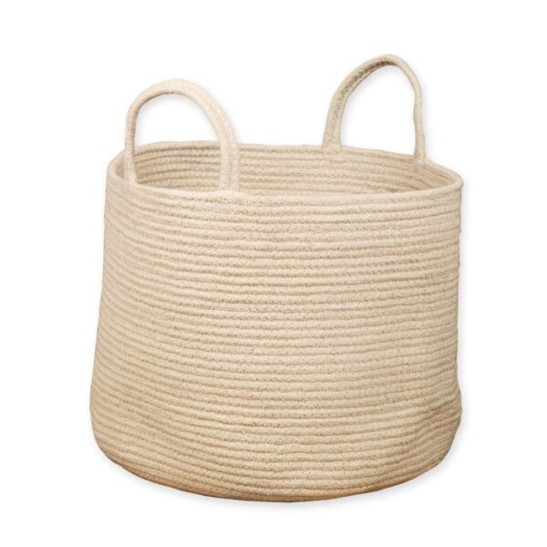 cotton rope laundry basket, storage basket with handles, cream-colored rope basket, eco-friendly laundry organizer, large storage baskets for home, cotton rope toy storage, modern rope baskets for blankets, laundry baskets with handles, minimalist storage solutions, natural cotton rope organizer