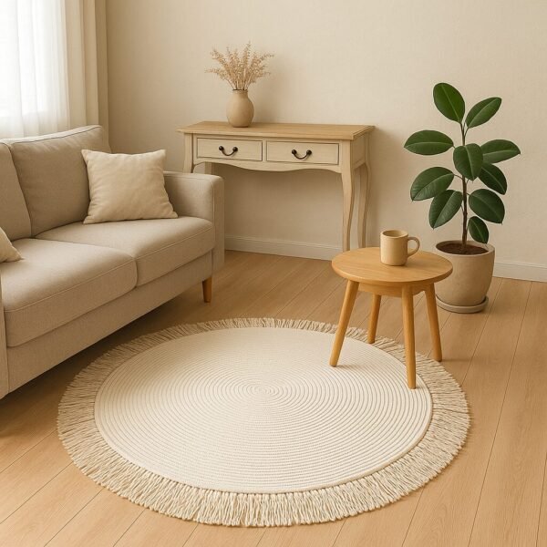 Cotton Rope Rug with Tassels – Round Boho Rug for Home Decor - Image 3