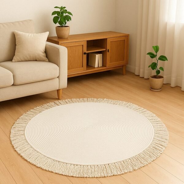 Cotton Rope Rug with Tassels – Round Boho Rug for Home Decor - Image 5