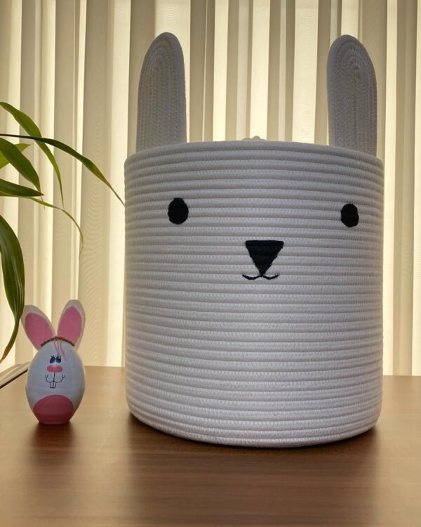 Bunny toy basket, Kids toy storage basket, Cotton rope storage bin, Nursery storage basket, Large toy basket with lid, Laundry hamper for kids, Cute bunny storage bin, Eco-friendly toy organizer