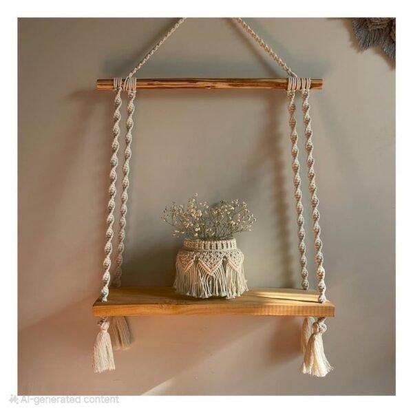 Handmade Macrame Wooden Shelf – Boho  Wall Hanging Shelf - Image 7