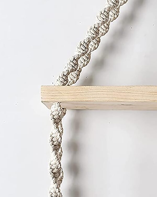 2-Tier Macrame Floating Wall Shelf –Hanging Wooden Shelves - Image 2