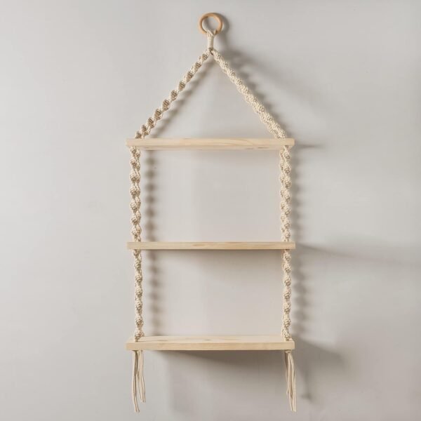 boho wall shelf macrame hanging shelf 3 tier wooden floating shelf macrame wall shelves handmade wall shelf with rope boho decor organizer cotton rope shelves wall mounted hanging shelf plant shelf wall storage bathroom boho shelf living room decor
