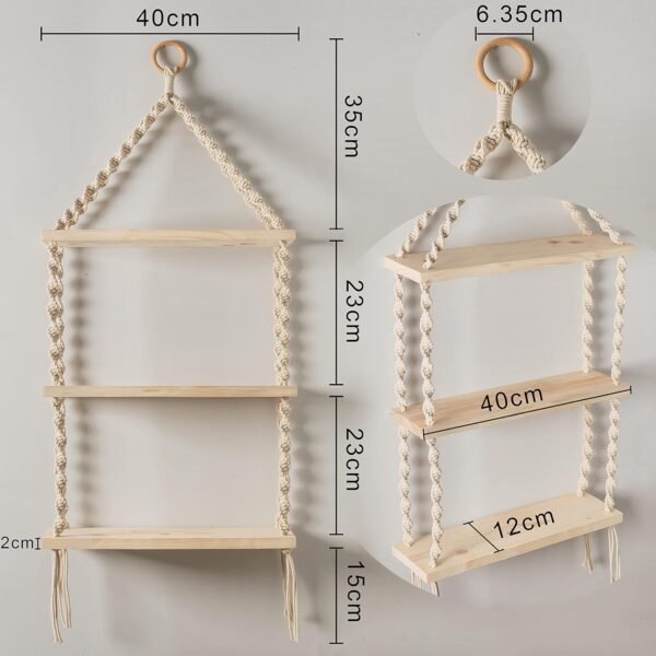 boho wall shelf macrame hanging shelf 3 tier wooden floating shelf macrame wall shelves handmade wall shelf with rope boho decor organizer cotton rope shelves wall mounted hanging shelf plant shelf wall storage bathroom boho shelf living room decor