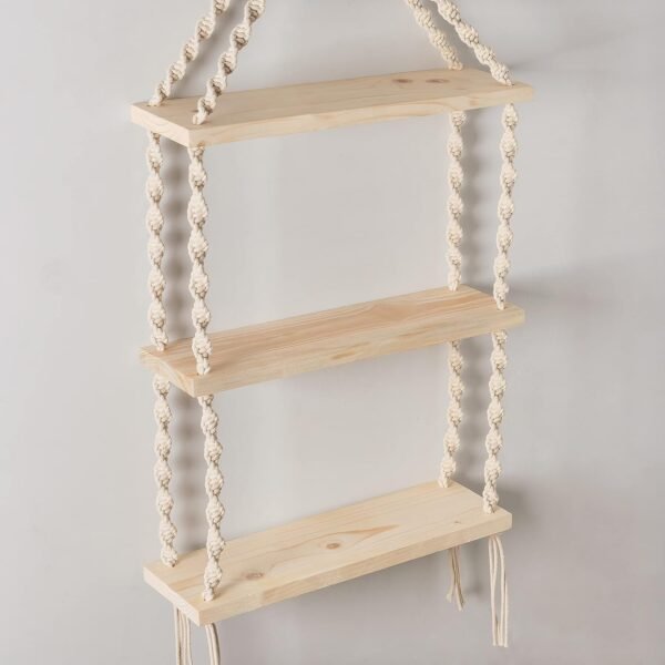 boho wall shelf macrame hanging shelf 3 tier wooden floating shelf macrame wall shelves handmade wall shelf with rope boho decor organizer cotton rope shelves wall mounted hanging shelf plant shelf wall storage bathroom boho shelf living room decor