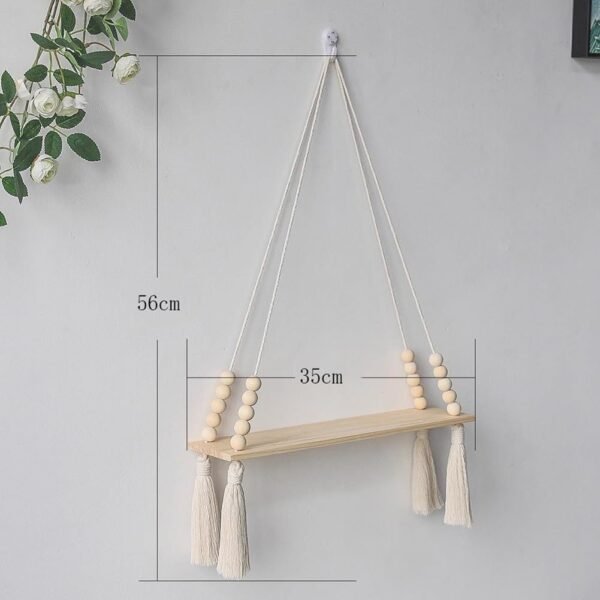 boho wall shelf, wooden bead shelf, 35cm hanging shelf, floating wooden shelf, tassel hanging wall decor, plant shelf boho, natural rope shelf, decorative wall storage, rustic small wall shelf, handmade wall shelf