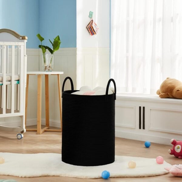 cotton laundry basket in Pakistan, black rope storage basket, blanket basket Pakistan, toy storage bin, laundry hamper online Pakistan, stylish laundry basket, basket for towels and clothes, cotton basket for bedroom, home organization basket Pakistan