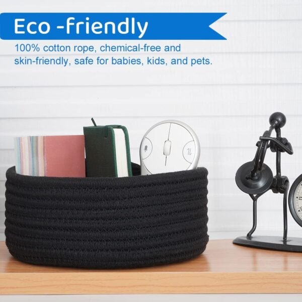 small rope basket set Pakistan black cotton rope gift basket mini round storage bin eco-friendly small organizer countertop basket in Pakistan