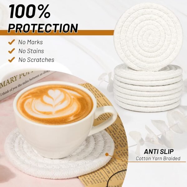 cotton rope coaster set absorbent drink coasters handmade cup pads table protection cotton coasters for drinks eco-friendly coasters with holder heat-resistant coasters coaster set 4 pieces coaster set 6 pieces modern rustic table decor washable reusable coasters braided cotton coaster set natural cotton drink mats farmhouse kitchen accessories
