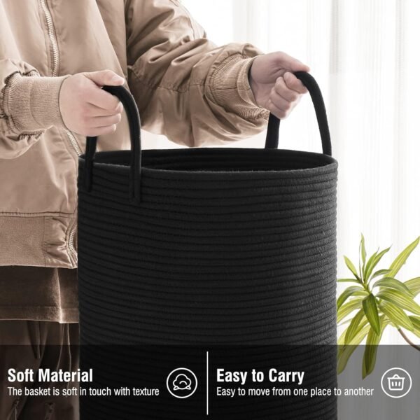 cotton laundry basket in Pakistan, black rope storage basket, blanket basket Pakistan, toy storage bin, laundry hamper online Pakistan, stylish laundry basket, basket for towels and clothes, cotton basket for bedroom, home organization basket Pakistan