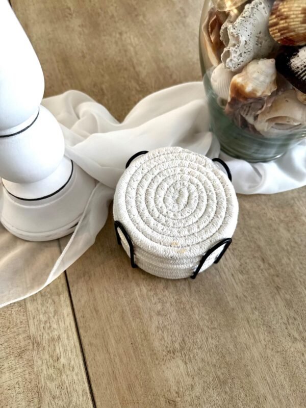 cotton rope coaster set absorbent drink coasters handmade cup pads table protection cotton coasters for drinks eco-friendly coasters with holder heat-resistant coasters coaster set 4 pieces coaster set 6 pieces modern rustic table decor washable reusable coasters braided cotton coaster set natural cotton drink mats farmhouse kitchen accessories