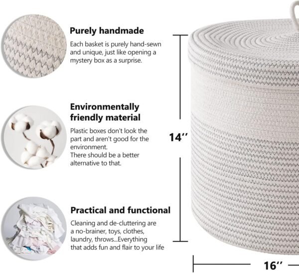 laundry basket with lid Pakistan, black cotton rope basket, large storage basket with cover, kids toy basket Pakistan, eco-friendly laundry hamper, modern storage bin Pakistan, cotton rope hamper with lid