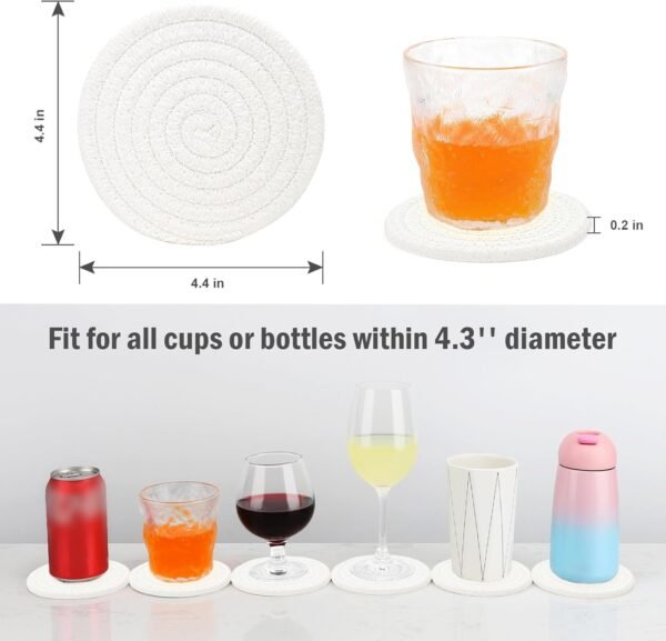 cotton rope coaster set absorbent drink coasters handmade cup pads table protection cotton coasters for drinks eco-friendly coasters with holder heat-resistant coasters coaster set 4 pieces coaster set 6 pieces modern rustic table decor washable reusable coasters braided cotton coaster set natural cotton drink mats farmhouse kitchen accessories
