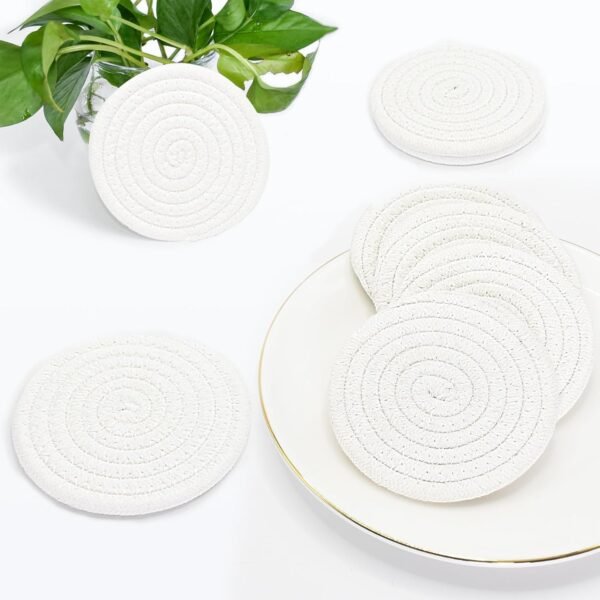 cotton rope coaster set absorbent drink coasters handmade cup pads table protection cotton coasters for drinks eco-friendly coasters with holder heat-resistant coasters coaster set 4 pieces coaster set 6 pieces modern rustic table decor washable reusable coasters braided cotton coaster set natural cotton drink mats farmhouse kitchen accessories