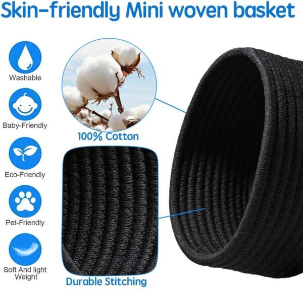 small rope basket set Pakistan black cotton rope gift basket mini round storage bin eco-friendly small organizer countertop basket in Pakistan