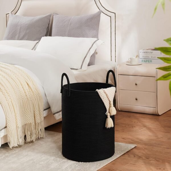cotton laundry basket in Pakistan, black rope storage basket, blanket basket Pakistan, toy storage bin, laundry hamper online Pakistan, stylish laundry basket, basket for towels and clothes, cotton basket for bedroom, home organization basket Pakistan