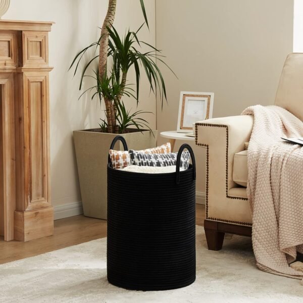cotton laundry basket in Pakistan, black rope storage basket, blanket basket Pakistan, toy storage bin, laundry hamper online Pakistan, stylish laundry basket, basket for towels and clothes, cotton basket for bedroom, home organization basket Pakistan