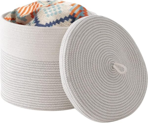 laundry basket with lid Pakistan, black cotton rope basket, large storage basket with cover, kids toy basket Pakistan, eco-friendly laundry hamper, modern storage bin Pakistan, cotton rope hamper with lid