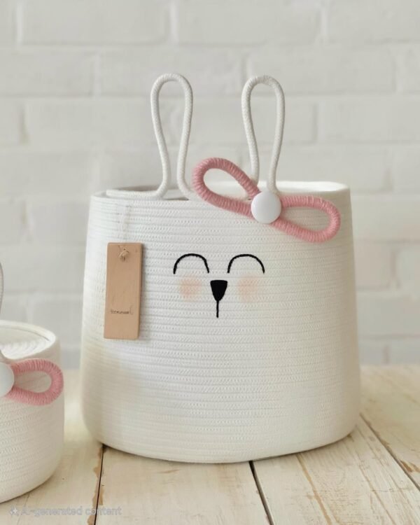 bunny basket for nursery bunny face cotton rope basket baby girl storage basket nursery toy organizer diaper caddy with bunny ears cute nursery decor cotton rope storage bin kids room organizer storage baskets with sizes small medium large