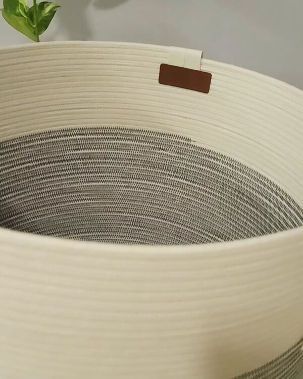 multi-purpose storage basket Pakistan cotton rope laundry basket cotton rope toy basket black stitched storage bin cotton rope basket Pakistan nursery organizer Pakistan decorative rope laundry bin eco-friendly rope basket for home