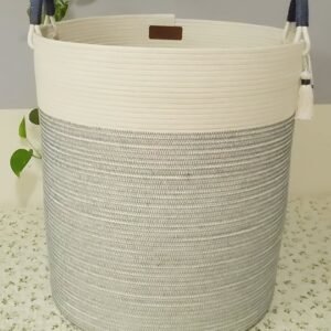 multi-purpose storage basket Pakistan cotton rope laundry basket cotton rope toy basket black stitched storage bin cotton rope basket Pakistan nursery organizer Pakistan decorative rope laundry bin eco-friendly rope basket for home