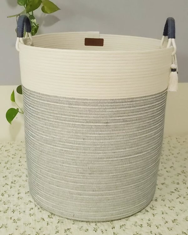 multi-purpose storage basket Pakistan cotton rope laundry basket cotton rope toy basket black stitched storage bin cotton rope basket Pakistan nursery organizer Pakistan decorative rope laundry bin eco-friendly rope basket for home