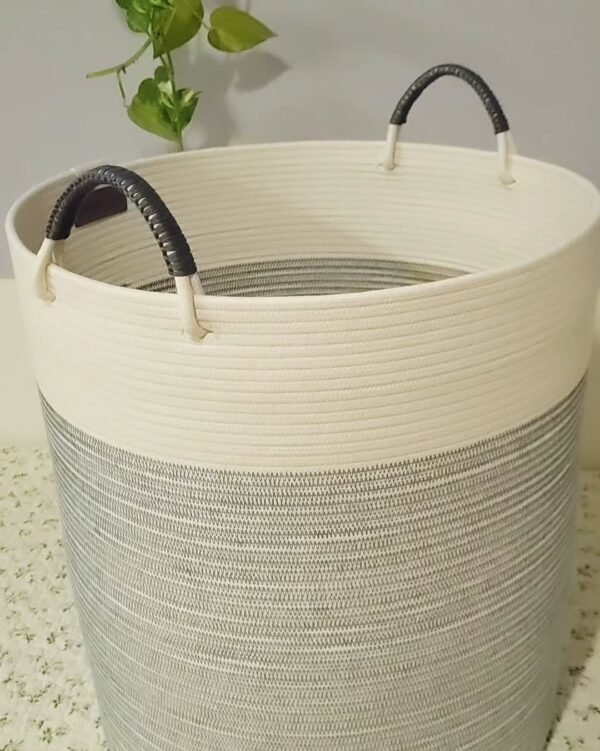 multi-purpose storage basket Pakistan cotton rope laundry basket cotton rope toy basket black stitched storage bin cotton rope basket Pakistan nursery organizer Pakistan decorative rope laundry bin eco-friendly rope basket for home
