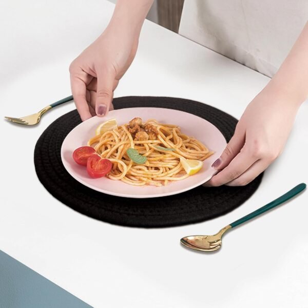 Black cotton rope placemats set