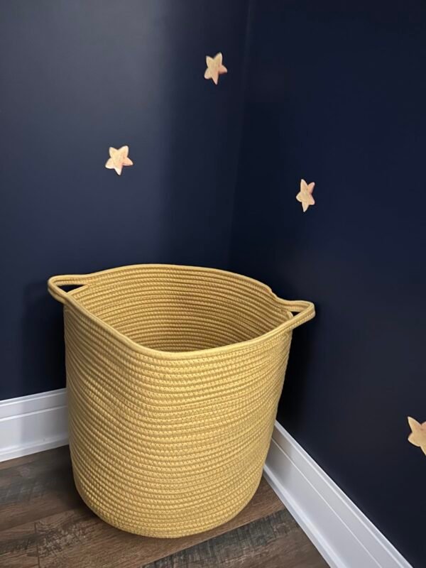 light orange laundry basket cotton rope laundry hamper Pakistan large storage bin with handles laundry basket for clothes Pakistan round storage basket for towels toy storage basket cotton rope laundry bin for bedroom decor home organizer basket Daraz cotton rope basket online Pakistan