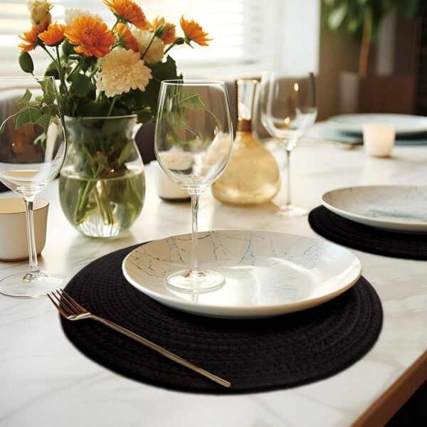 Black cotton rope placemats set