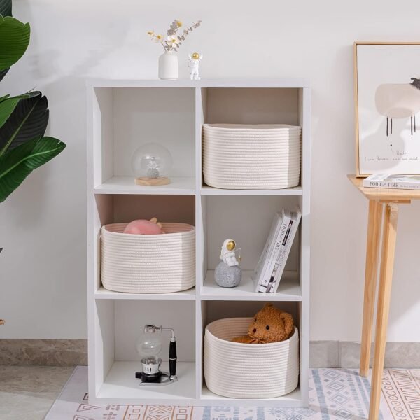 Cube cotton rope basket Cube shelf organizer basket Storage cube basket for kids room Closet bin for toys and clothes Cotton storage bin for Daraz White rope organizer Pakistan Black storage basket for shelves Home storage solutions Pakistan
