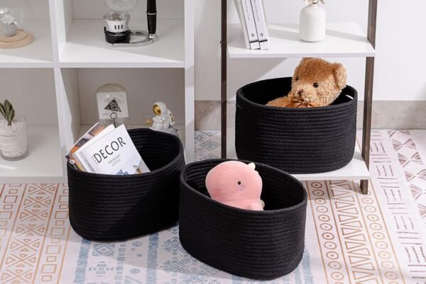Cube cotton rope basket Cube shelf organizer basket Storage cube basket for kids room Closet bin for toys and clothes Cotton storage bin for Daraz White rope organizer Pakistan Black storage basket for shelves Home storage solutions Pakistan